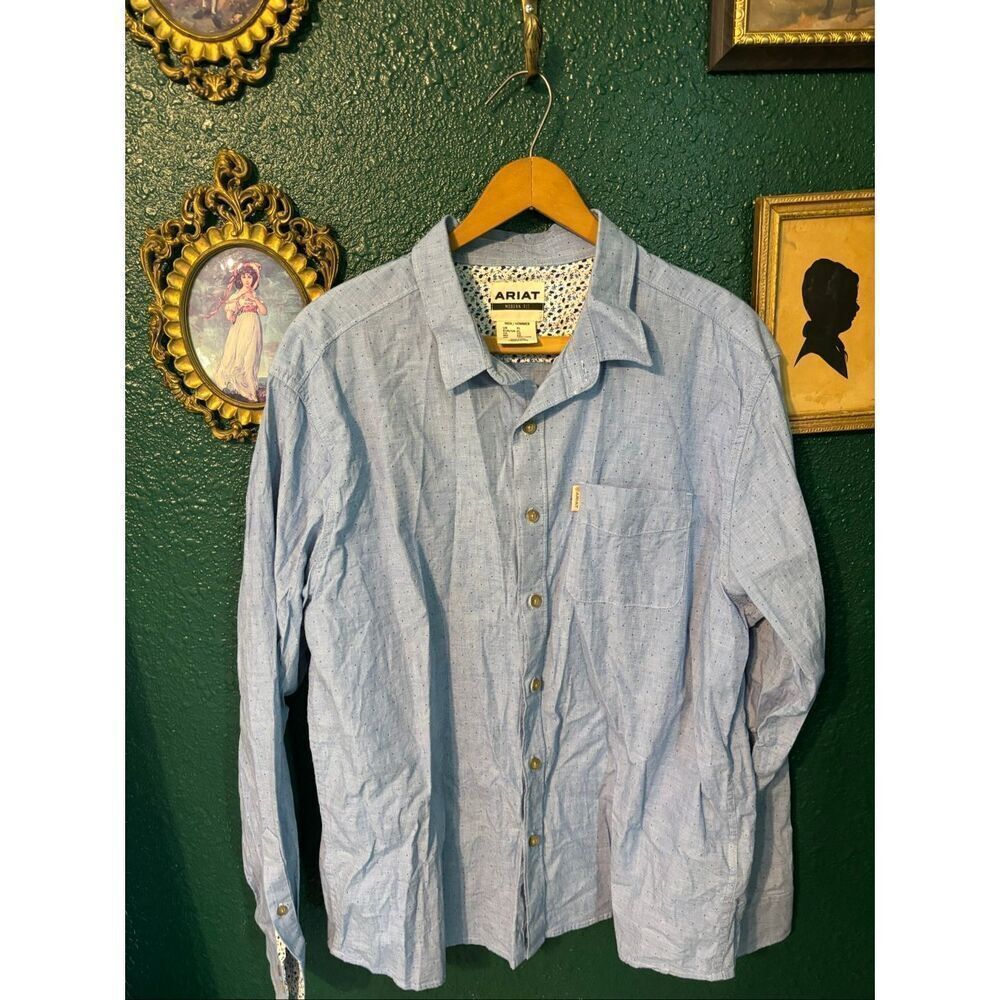 Ariat Blue Polka Dot Button Down Shirt Long Sleeve Size XL
